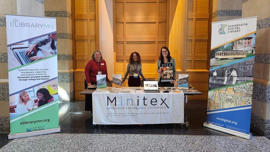 Carla Pfahl, Ann Kaste, and Stephanie Hess exhibiting at the Minnesota Council for the Social Studies conference 
