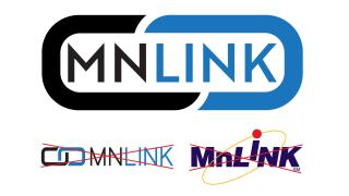 The new MNLINK logo above two old logos, with red lines crossing them out.
