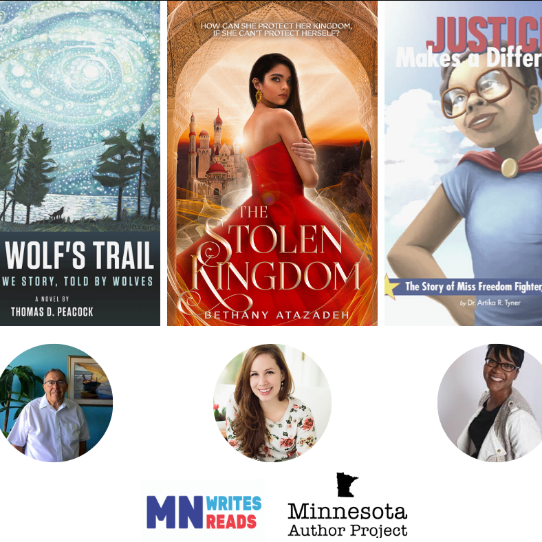 Images of the three winning book covers and authors for the 2020 Minnesota Author Project.