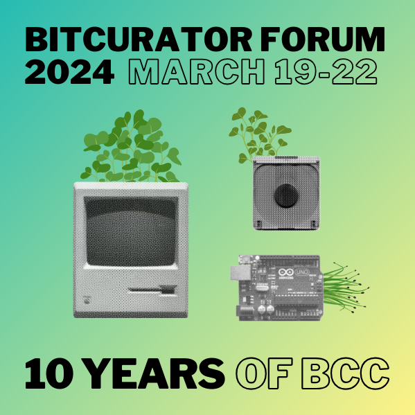 Bit Curator Forum 2024, March 19-22 flier with old computer and leaves sprouting